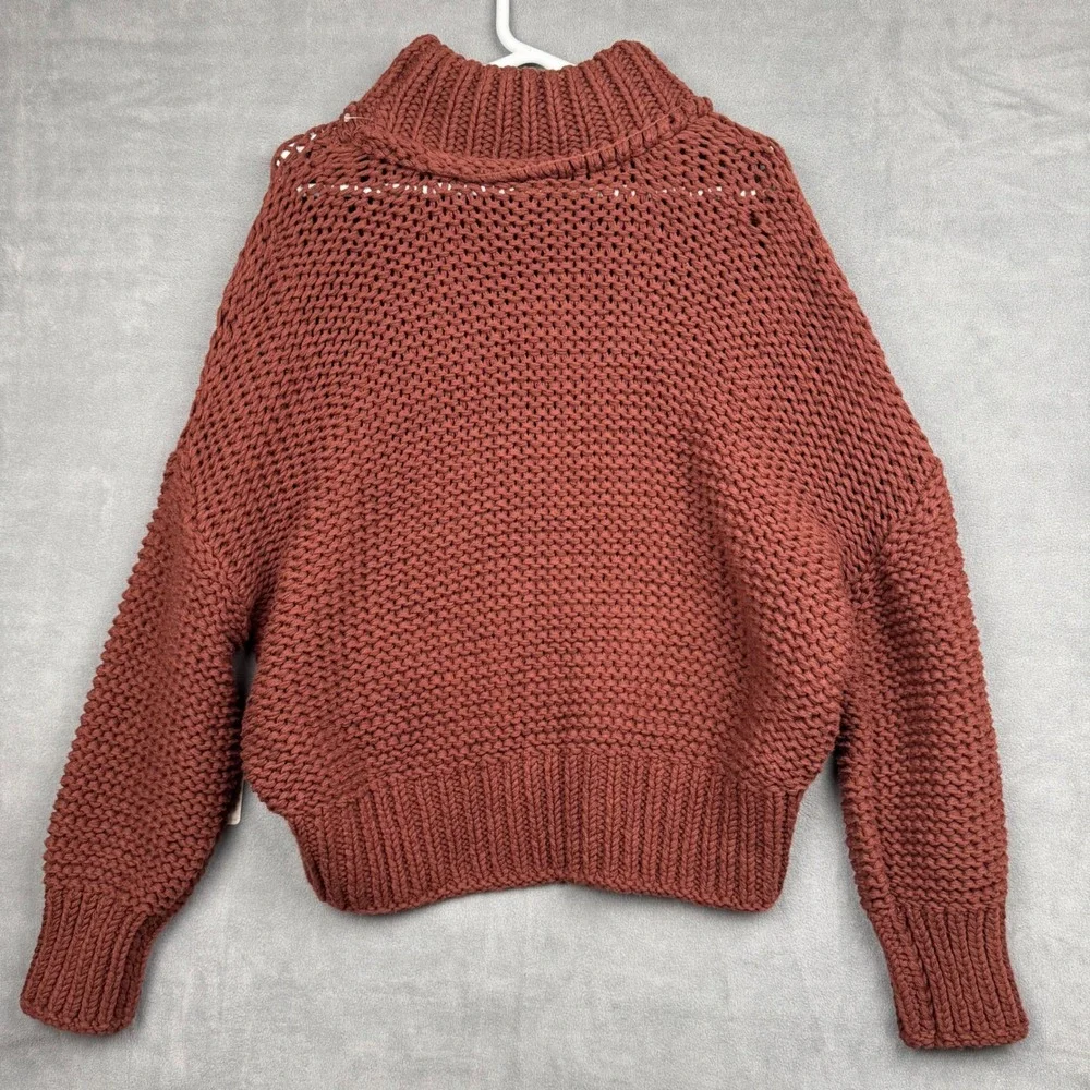 Free People Chocolate Merlot Chunky Knit Turtleneck Sweater Oversized Size L NWT